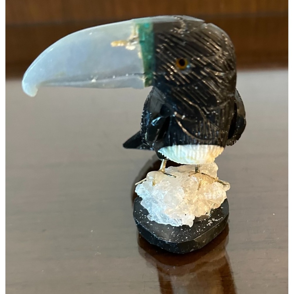 Hand‎ Carved Toucan Bird Perched on Rock - Picture 2 of 4